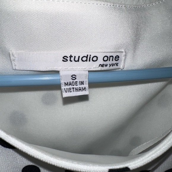 Studio One Black and White Polka Dot Dress with Teal Trim size Small - Picture 3 of 3